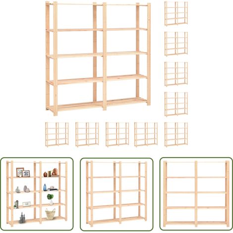 The Living Store Étagères de rangement à 5 niveaux 10pcs 170x38x170cm Pin 500 kg - Etagere De Rangement - Étagères Murales - Rangement Maison - Rangement Atelier - Étagères Robustes (1/5)