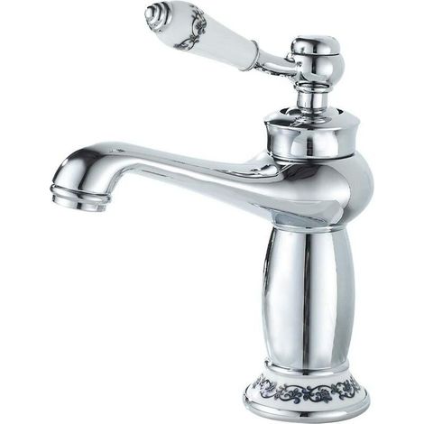 lavabo en laiton chromé bleu et blanc robinet d'eau chaude et froide chromé bleu et blanc pour évier ou lavabo de salle de bain, ajustez le chaud et le froid à partir du mitigeur d'évier (1/5)