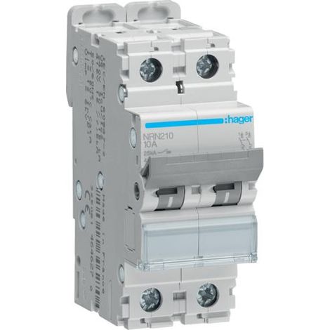 Disjoncteur 2 Pôles 25kA courbe C 10A 2 modules HAGER NRN210 (1/5)