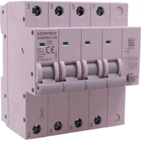 RCBO Interruttore Magnetotermico Differenziale Tipo A Curva C 4P Veri 5M 10kA 30mA, AC 400V IP20, GYM10LE-125, Disponibili 63A 80A 100A (C63A)