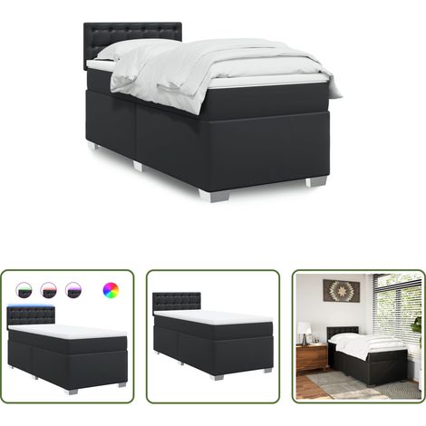 vidaXL Surmatelas confortable - Sommier à lattes de lit avec matelas Noir 90x200 cm Similicuir (1/5)