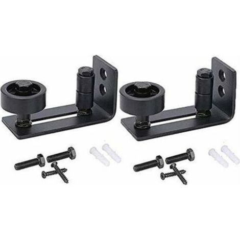 Guide de porte coulissante robuste pour porte de grange, butée 8 en 1 en acier au carbone noir design de fond encastré, panneau de sol et de porte, rouleau réglable, système de fixation murale (1/5)