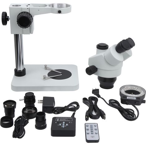 Microscope numérique 21MP 2K avec caméra USB, stéréo trinoculaire à 56 LED, zoom 7X-45X, alimentation AC 100-240V, prise US (1/5)