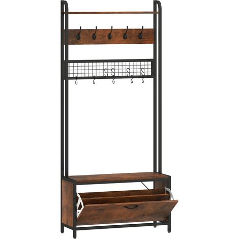 5-In-1 Industrial-Style Hallway Tree - Brown/Black