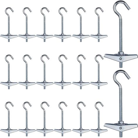 Lot de 20 ancrages à ressort, M5 x 100 mm en acier au carbone, crochets de plafond pivotants, charge unique 15 kg pour plantes suspendues, montage mural sur cloison sèche