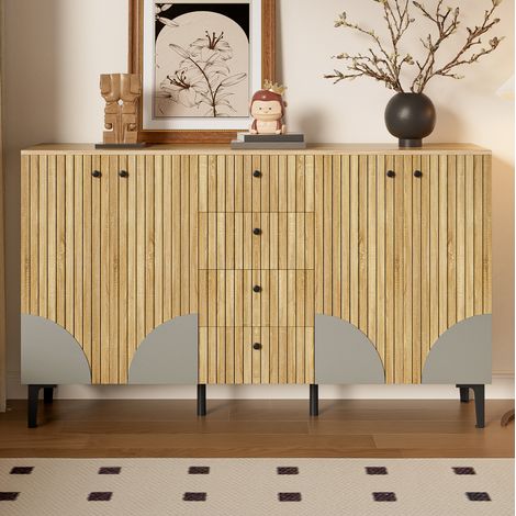 Aparador 160x36x94 cm color madera en tablero de partículas con 4 puertas y 4 cajones (1/5)