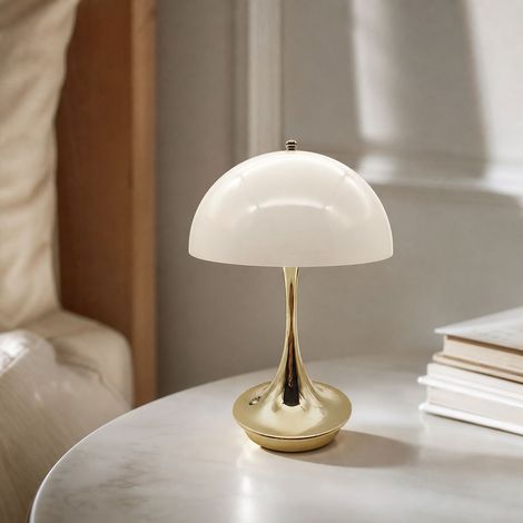 Lampe de Table LED Rechargeable Design Tulipe, Variateur 3 Températures, Base Stable, PC Doré Français, Φ16x24cm, USB-C (1/4)