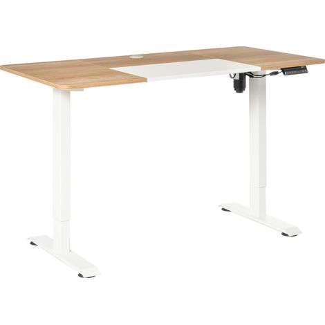 Elektrisch höhenverstellbarer Schreibtisch 140 x 70 cm, weißes Metall und Holz, MODENUIT (1/5)