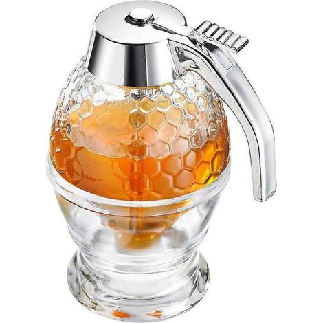 Miel, distributeur de sirop, joli pot à miel en forme de nid d'abeille avec support (1/5)