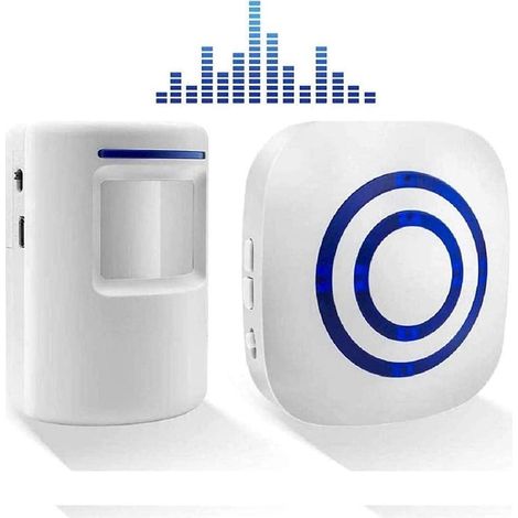 Sonnette sans Fil Kit de Carillon Porte Electrique avec Récepteur et Détecteur Mouvement PIR Capteur Alerte Visiteur Alarme Sécurité ave 1