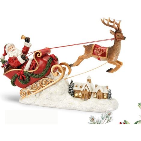 Fade Xmas Town Babbo Natale con Slitta 37,5 x 10 x 26 Cm Poliresina Multicolor