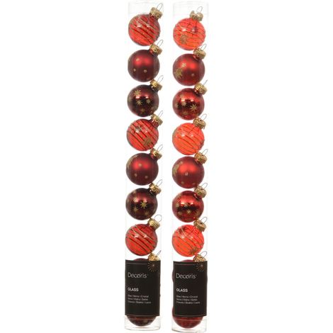 Set 9 palline di natale in vetro decorate D 3 cm toni del rosso assortite Peraga Christmas