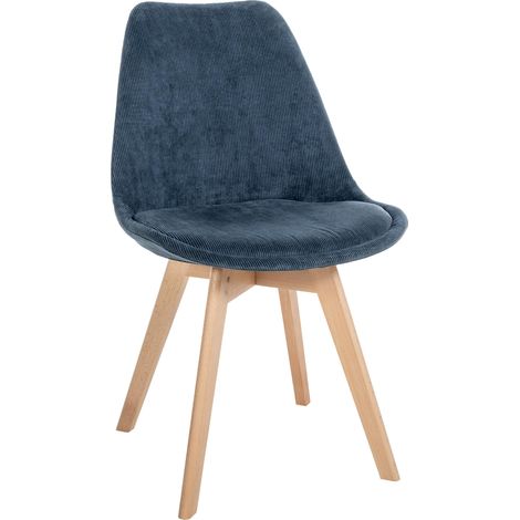 Chaise de salle à manger x1 design scandinave en velours côtelé bleu et pieds en bois clair 100002279