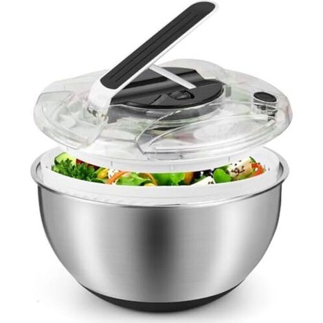 Essoreuse à Salade 3,5L en Acier Inoxydable Grande, Panier a Salade avec Couvercle, Base Antidérapante, Salad Spinner pour Laver et égoutter Les (1/4)