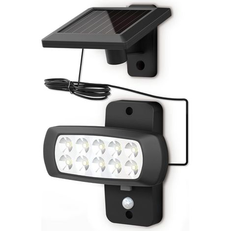 Outdoor LED solar light IP44, PIR motion detector, wall spotlight house terrace balcony black, splash-proof, cold white light 6500K (1/5)