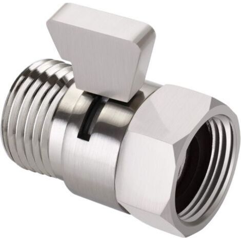 (Brushed Nickel) Water flow control valve, brushed nickel shut-off valve for hand shower, adjustable water pressure shut-off valve, standard G1/2 brass connection (1/5)