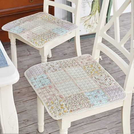 Coussins de siège carrés en coton avec attaches, imprimé floral patchwork style ferme, respirants et antidérapants, pour cuisine, salle à manger ou bureau, lot de 2 (1/2)