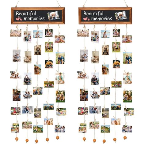 Cadre Photo Pele Mele Mural, Lot de 2 Pièces Porte Photo en Bois avec 60 Photo Pinces, Cadre Multi Photo pour Decoration Maison et Cadeau Mariage Anniversaire (1/5)