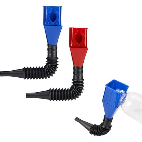 2 Entonnoirs pour usage automobile, entonnoir extensible flexible à clip, entonnoir de carburant automobile rétractable, entonnoir à huile pour voitures et motos (bleu + rouge) (1/5)