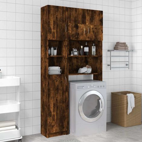 Armoire de salle de bain - Meuble de rangement Chêne fumé 32x25,5x190 cm Bois d'ingénierie BV524540 - BonneVie (1/5)