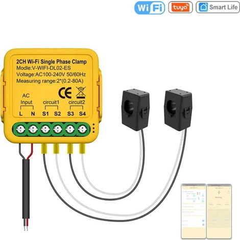 Tuya 80-Ampere-WLAN-Schalter mit Stromzange – zur Energiemessung in Smart Homes, kabellos, präzise & einfach zu steuern