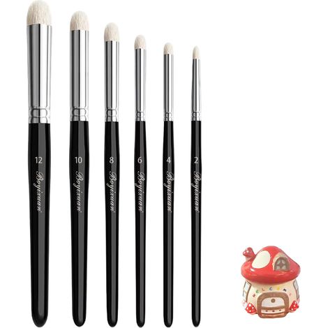 6-piece set of dry brushes, professional drybrushes for modeling and painting, wool brushes with wooden handles and metal ferrules for acrylic, watercolor, and oil paints. (1/5)