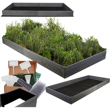 MODO24 Carré potager ZP06 surélevé en bois de pin massif pour jardin et terrasse, 18x163x100 cm, gris imprégné