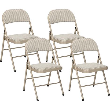Lot de 4 chaises beiges en lin synthétique pliantes avec dossier acier, 45x46x78 cm, pratiques gain de place pour bureau