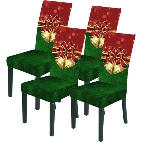 4er-Set weihnachtliche Esszimmerstuhlhussen, dehnbar, mit Glöckchen bedruckt, Parsons Spandex-Stuhlhussen (1/5)