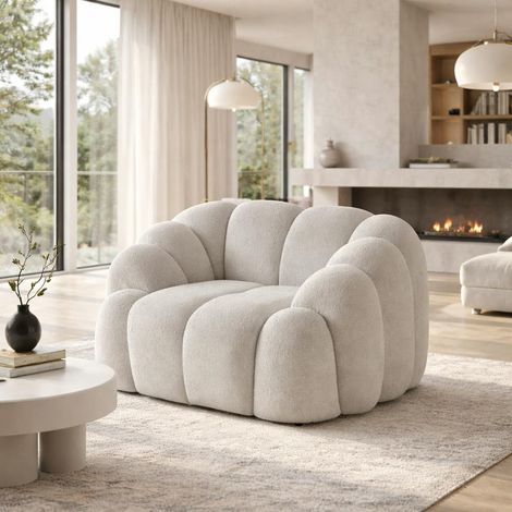 Fauteuil de salon blanc écru design arrondi ONDA