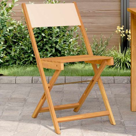 Lot de 2 Chaises de Bistrot Pliables en Bois d'Acacia Massif et Tissu Beige pour Jardin et Balcon - PANGIVO (1/5)