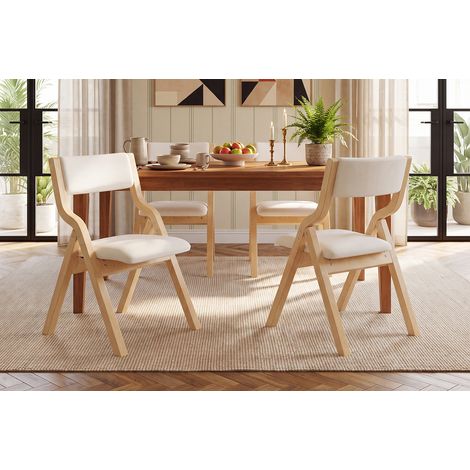 6 chaises pliantes en bois massif avec tissu en lin beige pour salle à manger et café (1/5)