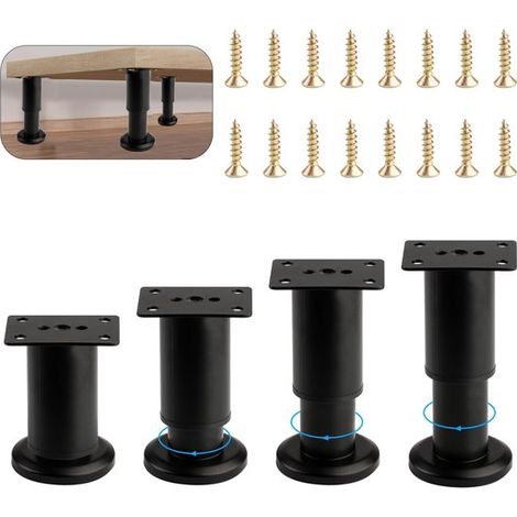 Dailygoods, Patas ajustables para muebles, Juego de 4, Acero inoxidable, Patas de metal negro, Altura 80-120 mm, Almohadillas antideslizantes (1/5)