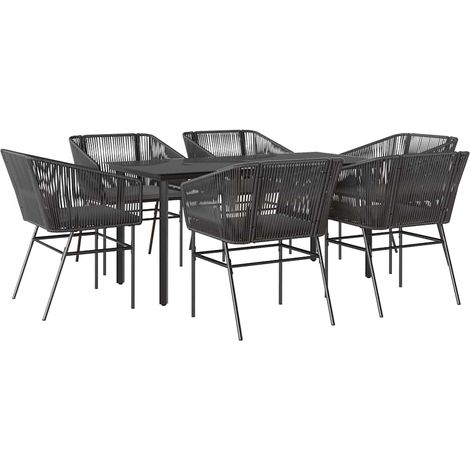 Maison Exclusive - 7-tlg. Garten-Essgruppe mit Kissen Schwarz Pol