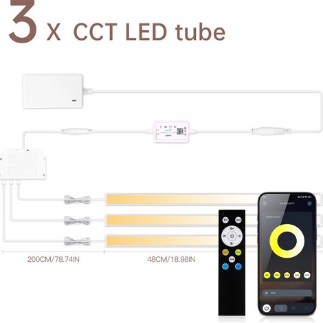 (3 bandes) Bande LED à température de couleur variable (2700K-6500K) contrôlée par Bluetooth (DC24V) (1/5)