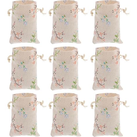Lot de 50 Sachets à Cordon en Toile de Jute Imprimée Branches Fleuries, Petite Pochette à Cordon 10x14 Cm, Réutilisable pour Emballage Présents, Bijoux, Fêtes et Loisirs Créatifs (1/5)