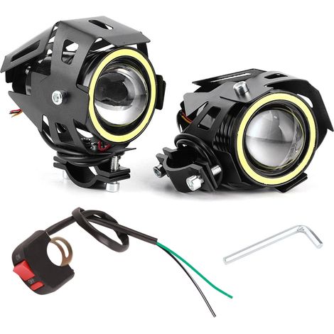 Phare moto LED Angel Eyes 12V 30W 3000lm U7 - Lot de 2 (1/5)