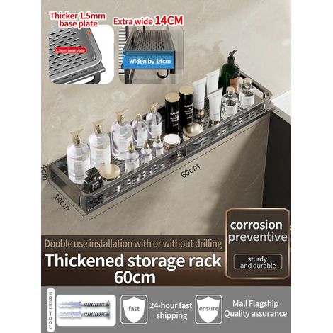 Étagère murale en aluminium gris épais (60 cm) pour salle de bain, rangement pour shampoing, organisateur de cuisine. (1/5)