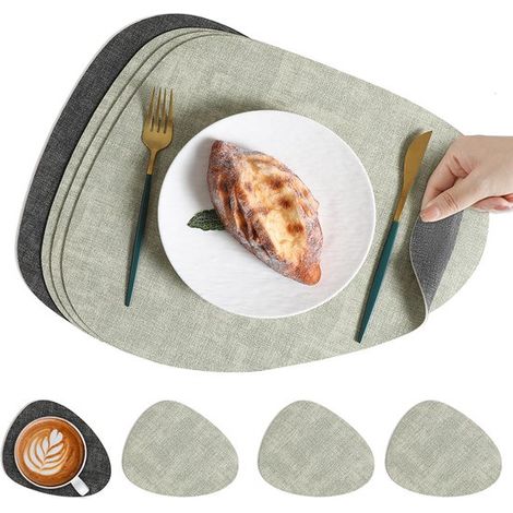 Mantel individual posavasos, mantel individual antideslizante cara, mantel individual posavasos lavables e impermeables, 42 x 34 cm, blanco roto (1/5)