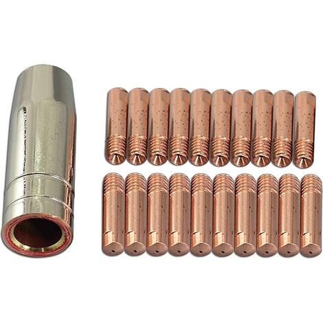 Bouches de protection coniques pour torche de soudure MIG MAG 145.0075 en cuivre épaisseur de paroi 1,2 mm Électrodes Contact M6 140,0008 0,6mm pour Torche de soudure 15AK MB15 CO₂ 21 pièces (1/3)