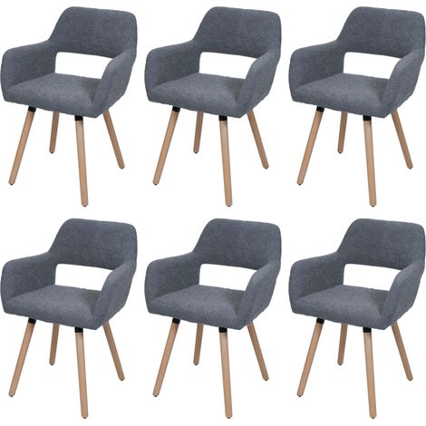[NON UTILIZZATO] Set 6x sedie da pranzo HHG-873 II, poltroncina cucina imbottita, legno Stoffa/tessuto bouclé (450g/m²), grigio scuro