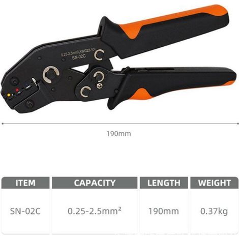 Pince à Sertir Manuelle Réglable 0,25-2,5 mm² avec Kit D'Assortiment de 280 Cosses de Câble (1/5)