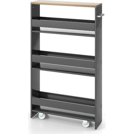 Chariot de rangement mobile à 4 niveaux 47,5 x 13 x 80,5 cm pratique et esthétique moderne en gris et bois