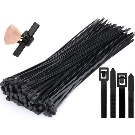 100 PCS Cable Tie Réutilisable 4.8x300mm Résistant Collier de Serrage Plastique Attache Câble Noire Nylon Serre Câbles aux UV Noir (1/5)