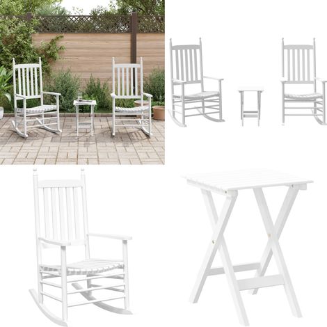 Schaukelstühle 2 Stk. mit Klapptisch Weiß Massivholz Pappel - Gartenmöbel - Schaukelstuhl - Holzsessel - Esszimmerstuhl - Balkonmöbeln - Home & Living