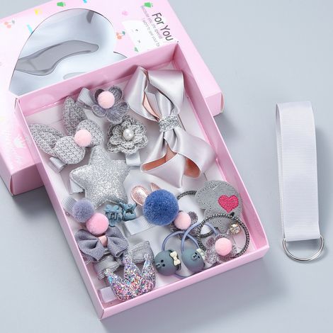 Set de regalo coreano con 18 accesorios para el cabello infantil: pinzas para el cabello, lazos, coronas, tarjetas, etc. (06soft box-gris) (1/5)