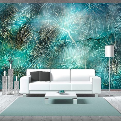 Papier peint adhésif Turquoise Vegetation - 196 x 140 cm (1/4)