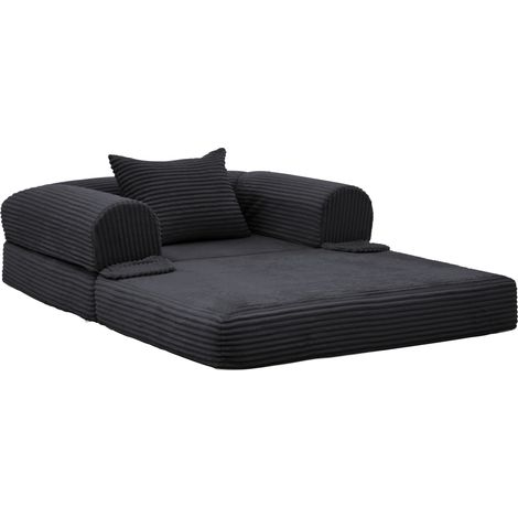Divano letto singolo convertibile in velluto a coste nero HOMVRA (1/5)