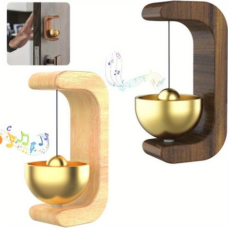 Sonnette magnétique en bois (2 pièces) avec carillon éolien - Sans piles, signal d'entrée (1/5)