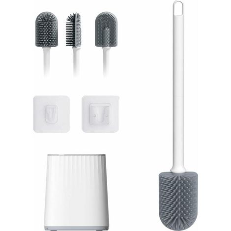 Scopino WC piatto in silicone, antibatterico, con supporto ad asciugatura rapida (1/5)